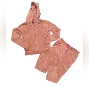 Y2K 2pc Velour Pink Track Sweat Suit Ladies Teen Sm Athleisure Pastel Mean Girls